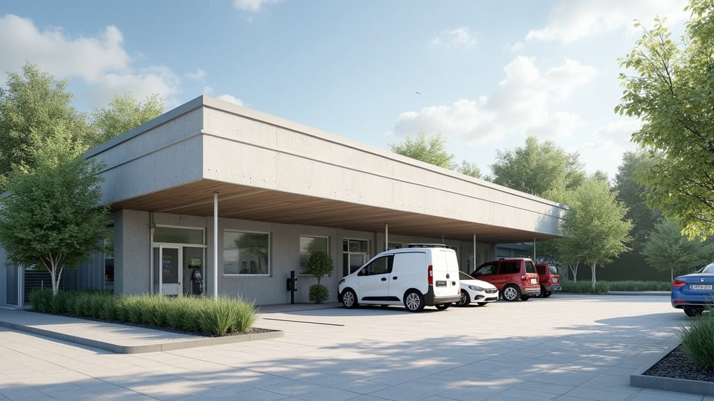 Borne de recharge électrique au parking de la salle du Pastel à Terssac