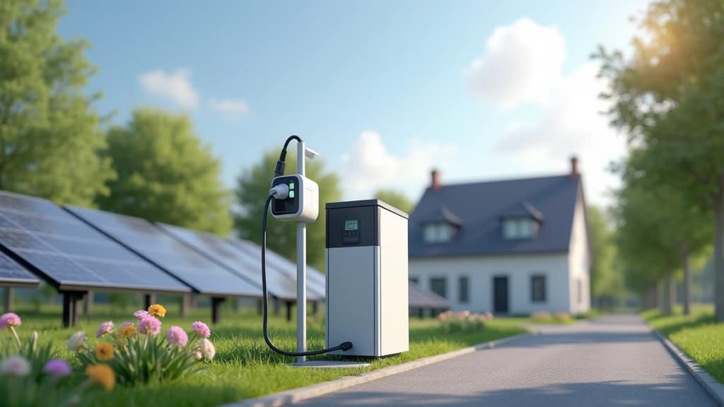 Borne de recharge électrique connectée à des panneaux photovoltaïques à Pérignat-sur-Allier