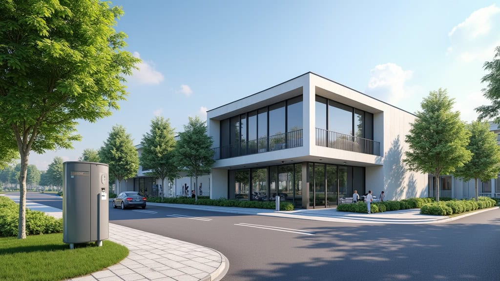 Borne de recharge électrique devant la mairie de Laroche-Saint-Cydroine sur la rue Georges Guyot