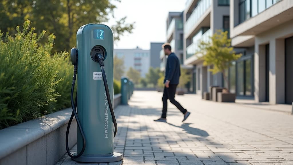Borne de recharge électrique en milieu urbain à Provin, installée près d