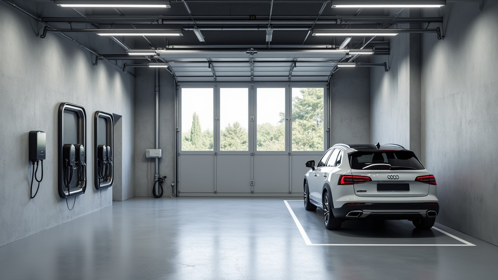 Borne de recharge électrique installée dans un garage à Merlevenez