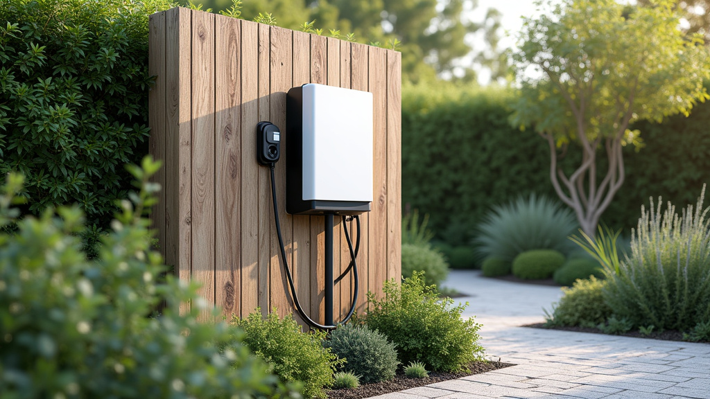 Borne de recharge électrique installée dans un jardin à Fublaines