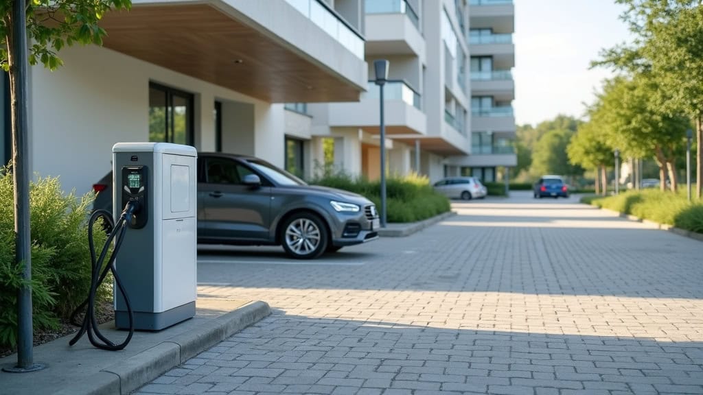Borne de recharge électrique installée dans un parking à Brunstatt-Didenheim