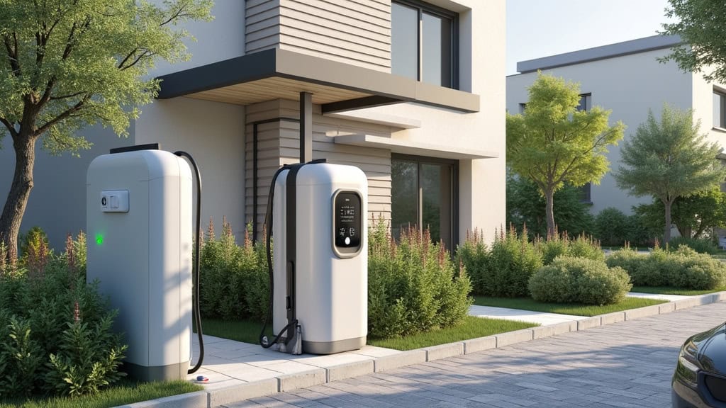 Borne de recharge électrique installée dans un parking de copropriété à La Possonnière