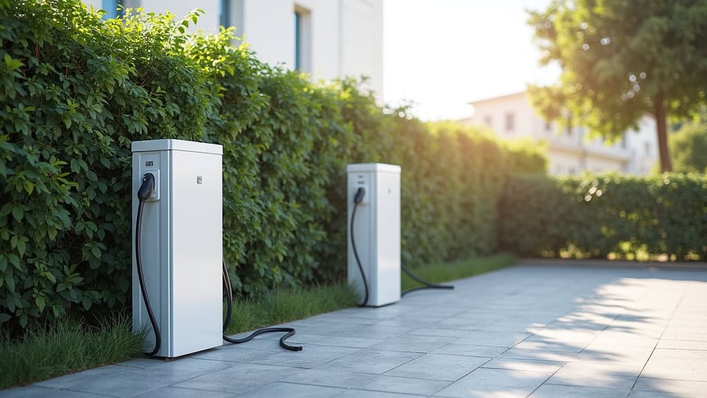 Borne de recharge électrique installée en extérieur à Cannes-Écluse