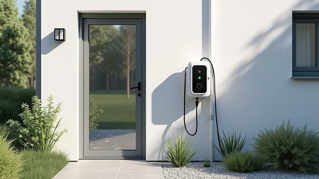 Borne de recharge électrique installée en extérieur à Taillis avec protection contre les intempéries