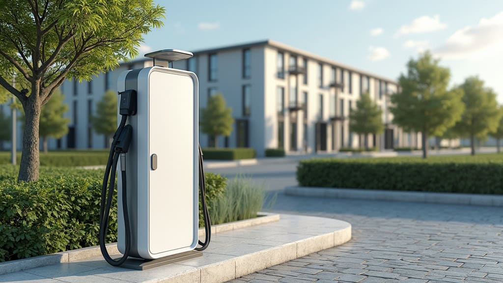 Borne de recharge électrique publique située à Aléria, près d