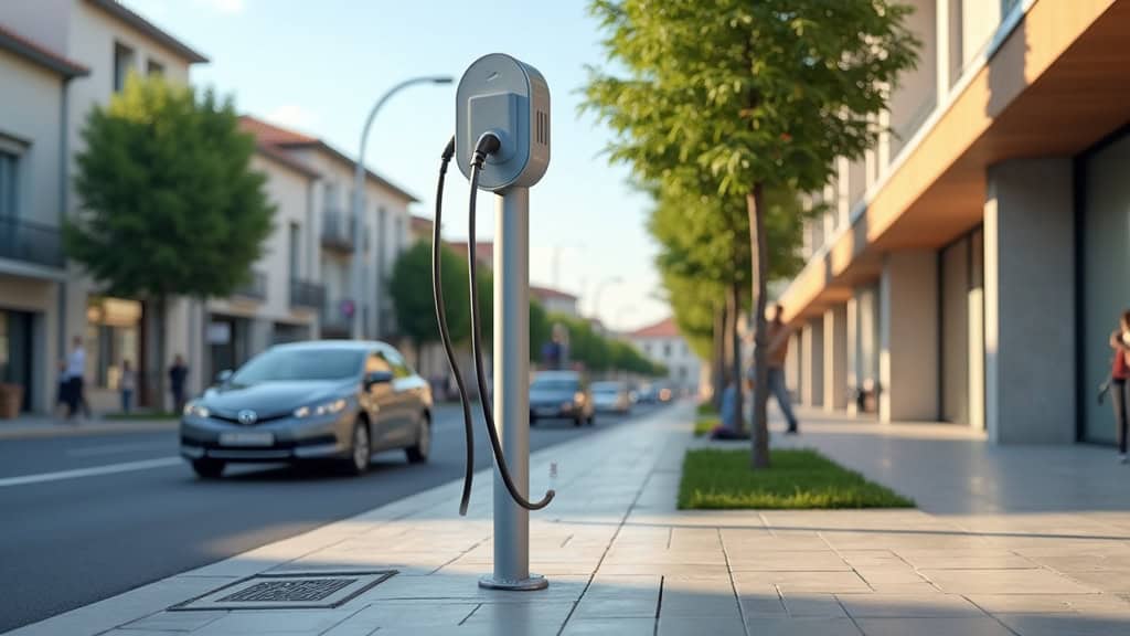Borne de recharge électrique publique située rue du Manéguen à Guénin