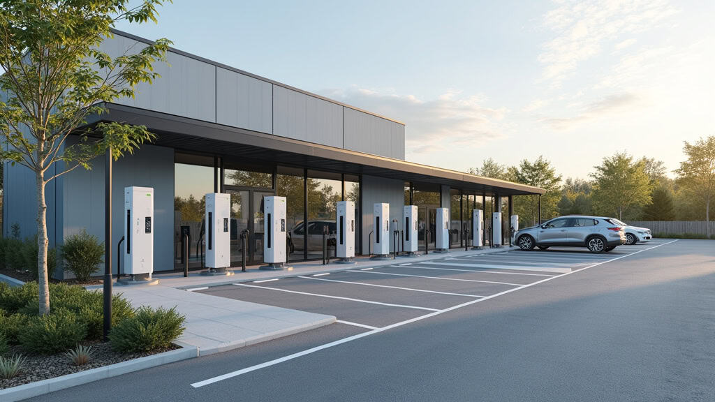 Borne de recharge installée dans le parking du Super U de Saint-Jean-de-Monts