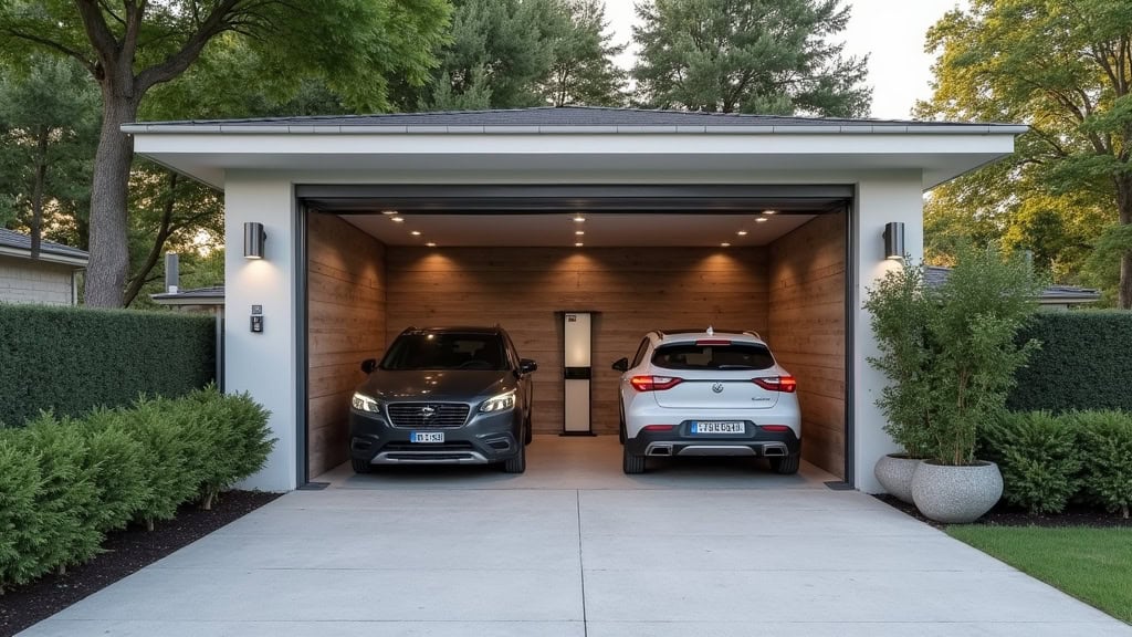 Borne de recharge installée dans un garage à Pleurtuit