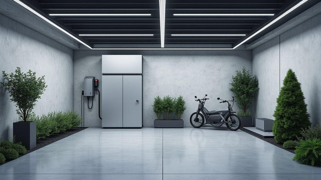 Borne de recharge installée dans un garage à Saint-Denis-sur-Sarthon