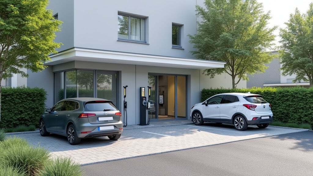 Borne de recharge installée dans un parking collectif à Clermont-Ferrand