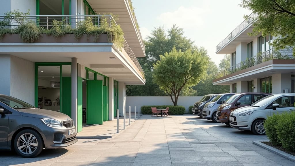 Borne de recharge installée dans un parking de copropriété à Fort-de-France