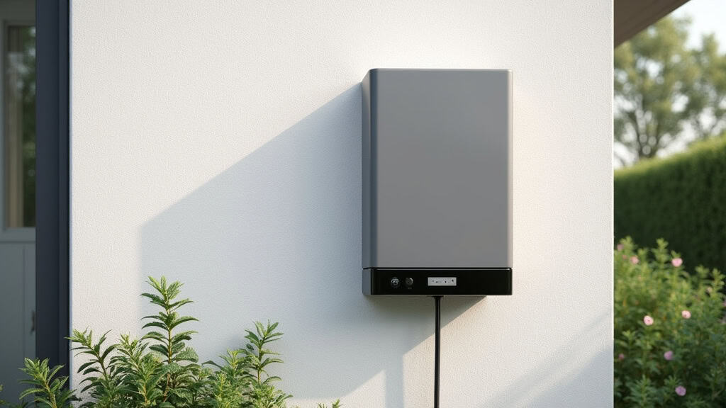 Borne de recharge installée en extérieur sur un mur de maison à Lagnieu