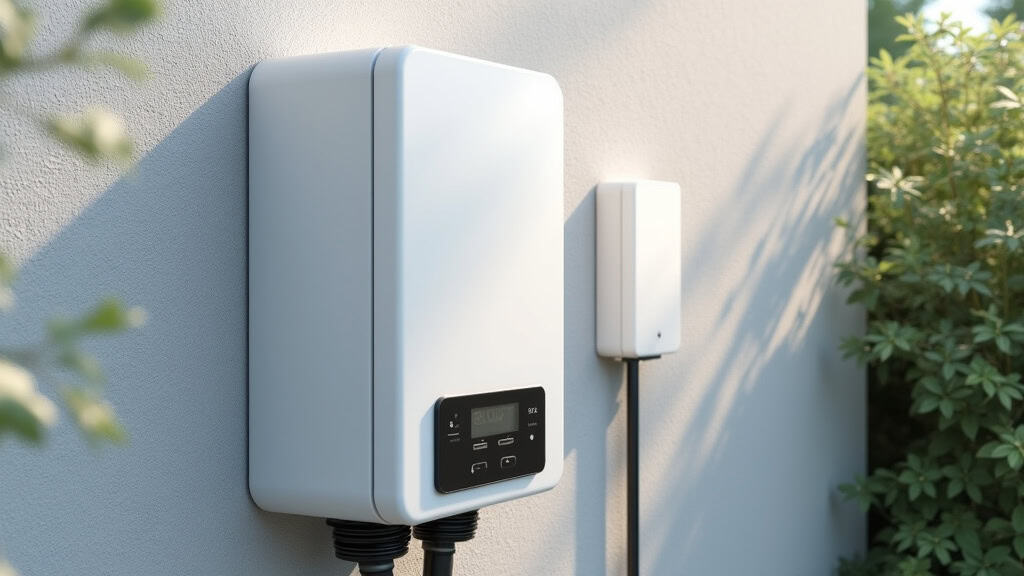 Borne de recharge installée sur un mur extérieur à Teillé