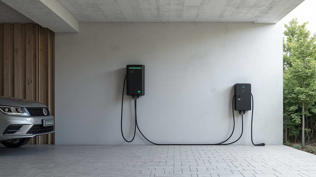 Borne de recharge murale installée dans un garage privé à Virieu-le-Grand avec câble branché sur un véhicule électrique