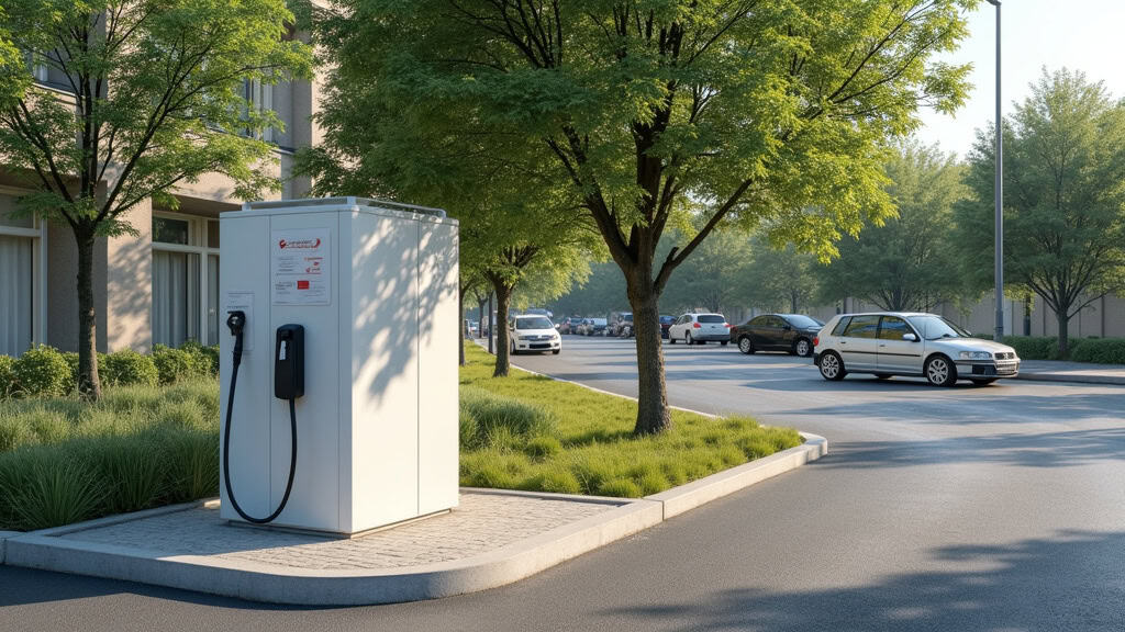 Borne de recharge publique à Argentat-sur-Dordogne installée dans un parking municipal