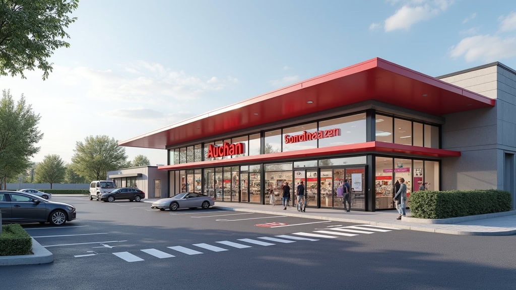 Borne de recharge publique devant le supermarché Auchan à Longueil-Sainte-Marie