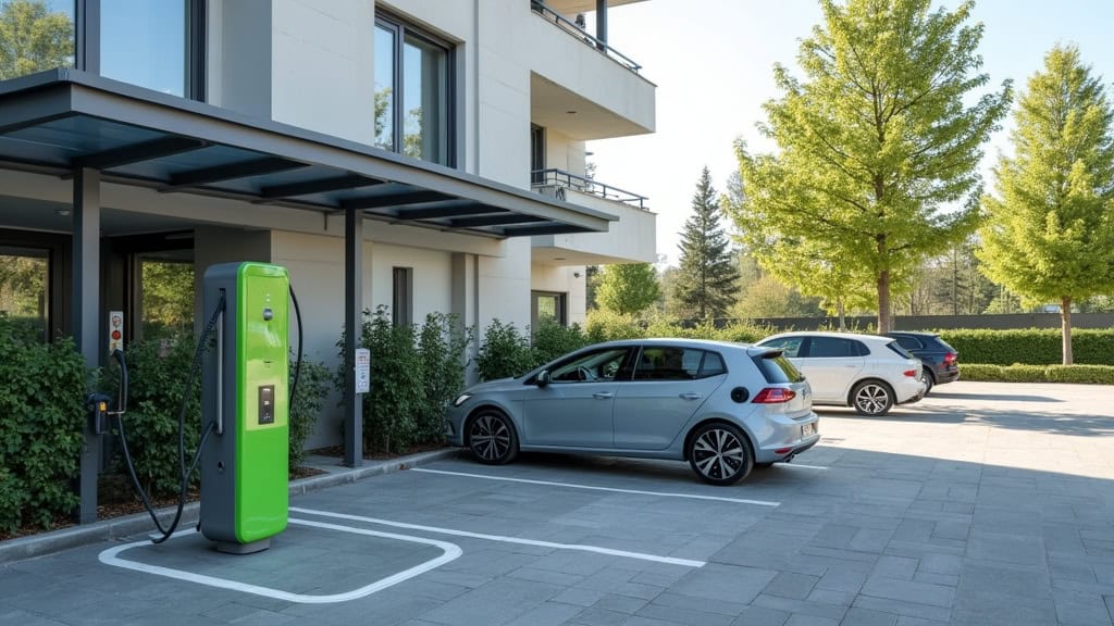 Borne de recharge publique installée dans un parking à Verquin