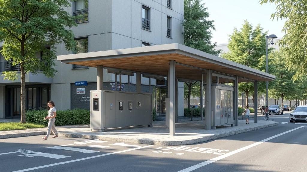 Borne de recharge publique située Rue des Fusillés à Hinges, en fonctionnement