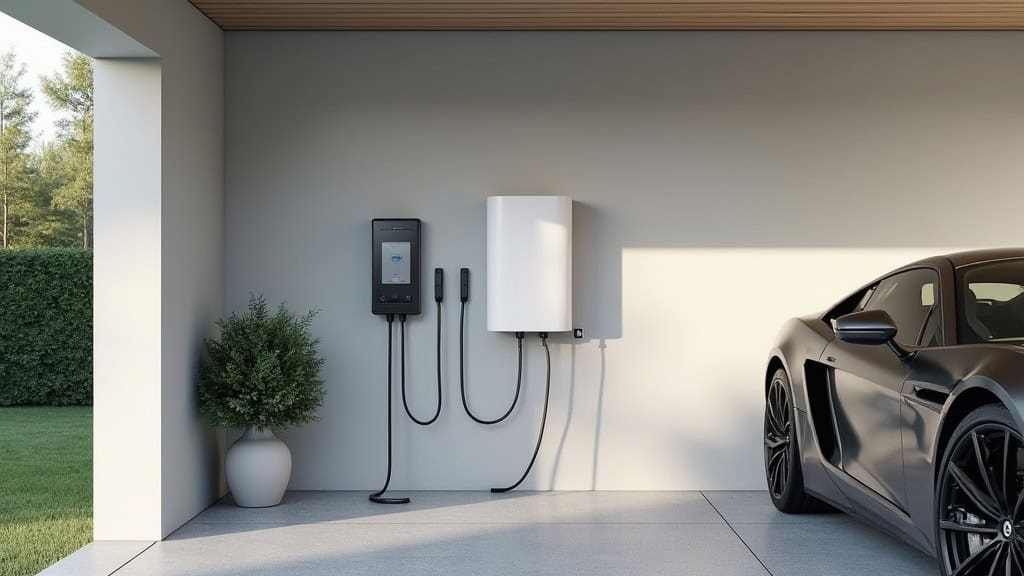 Borne de recharge Wallbox connectée installée dans un garage à Montrozier