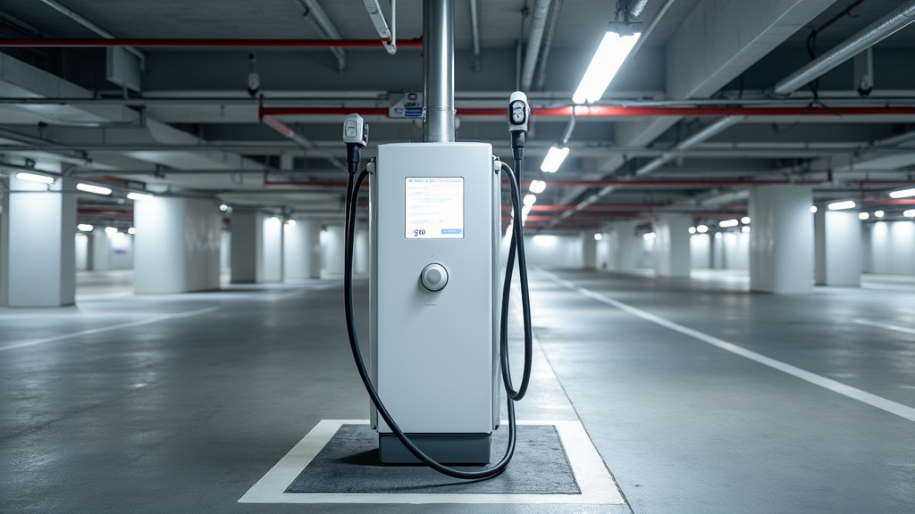 Borne électrique installée dans un parking collectif à Magnac-Laval