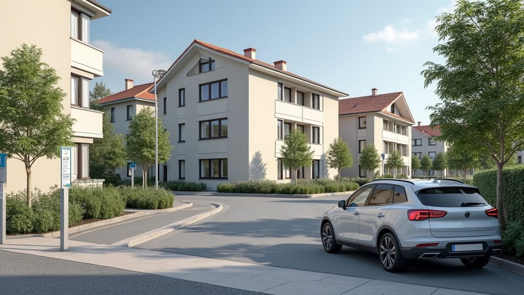 Borne électrique installée dans un parking de copropriété à Bretteville-sur-Laize