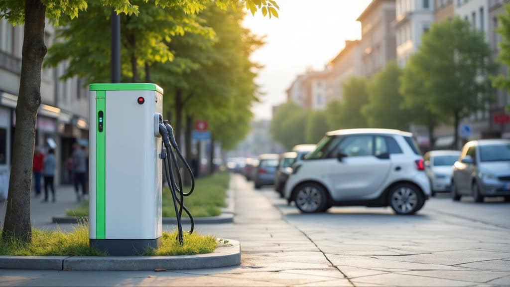 Bornes de recharge publiques Ouest Charge situées sur le square Henri Avril à Hénanbihen