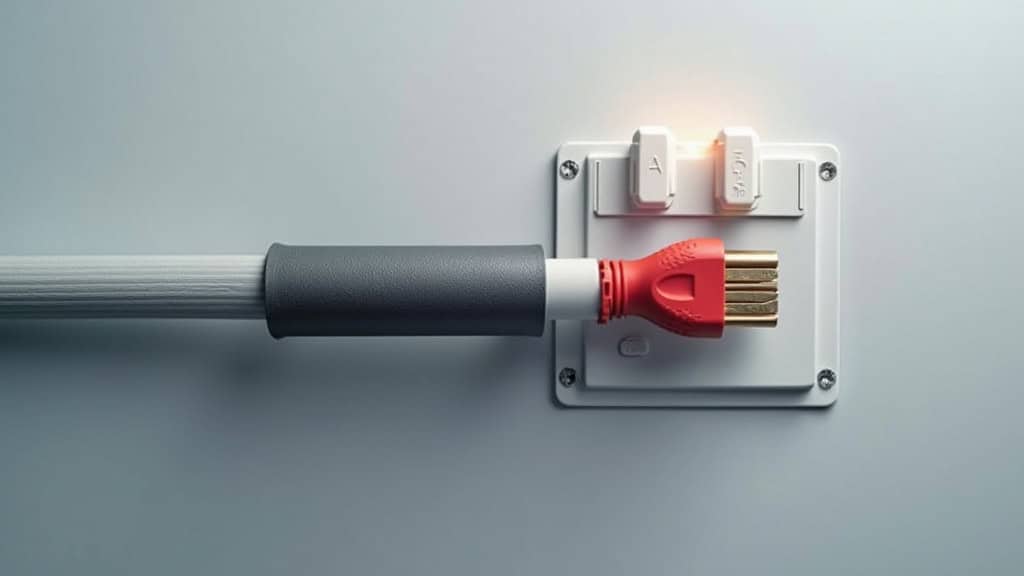 Câble électrique blindé encastré dans un conduit pour relier une borne électrique au tableau électrique, montrant les normes de protection et d