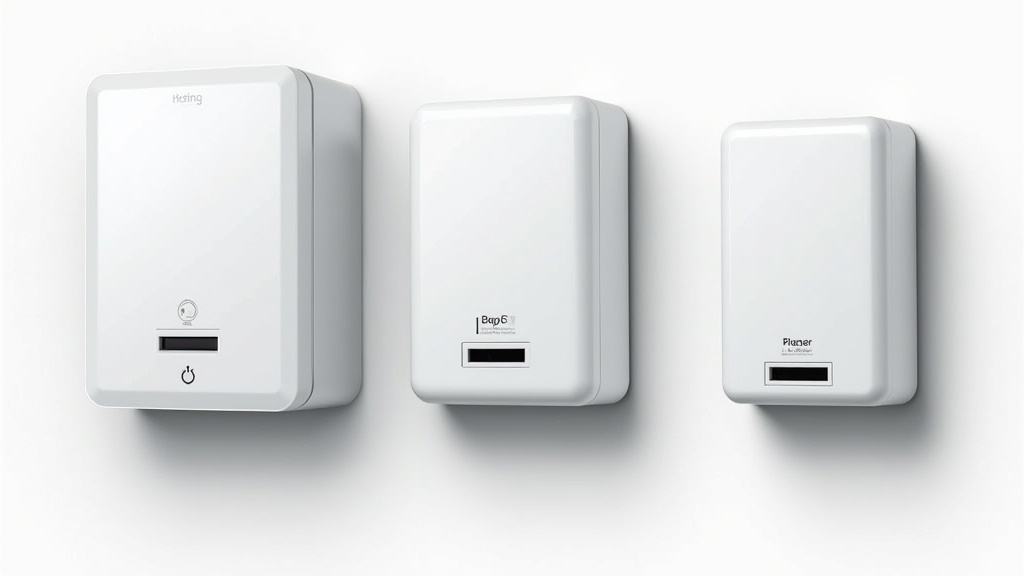 Comparaison visuelle des différents types de bornes de recharge : prise renforcée, wallbox 7kW, wallbox 22kW