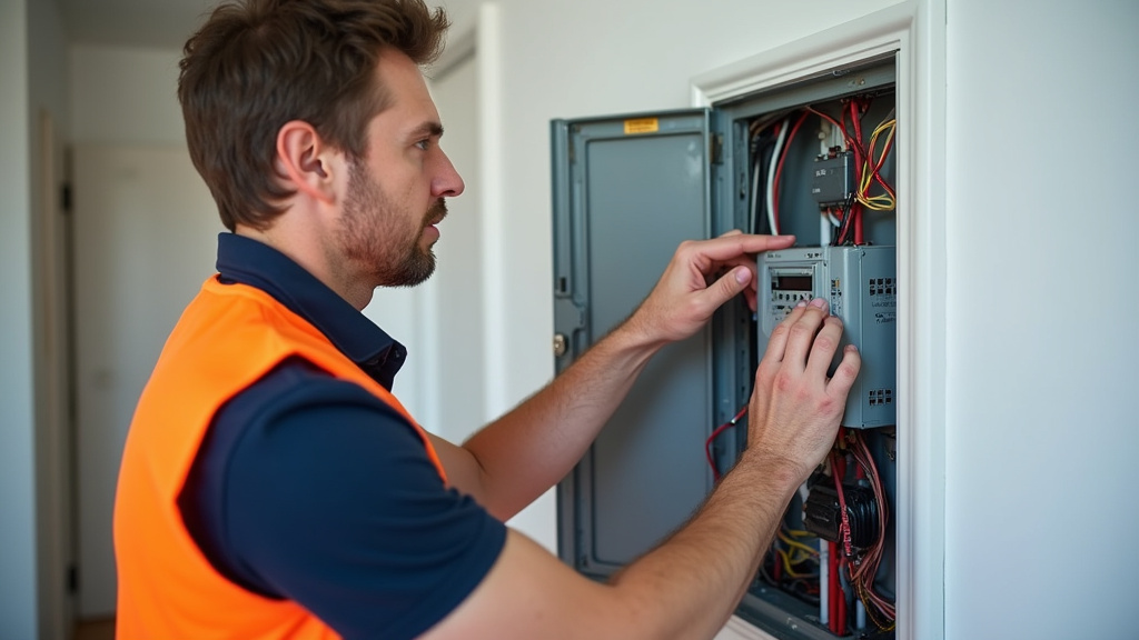 Électricien certifié IRVE en train de vérifier un tableau électrique avant installation