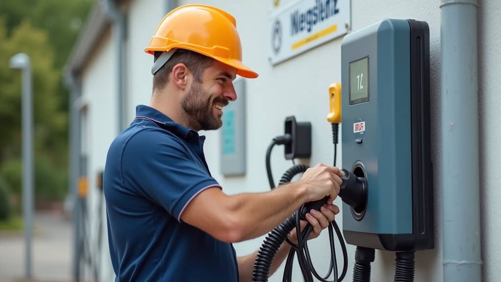 Électricien certifié IRVE installant une borne de recharge à Gisors