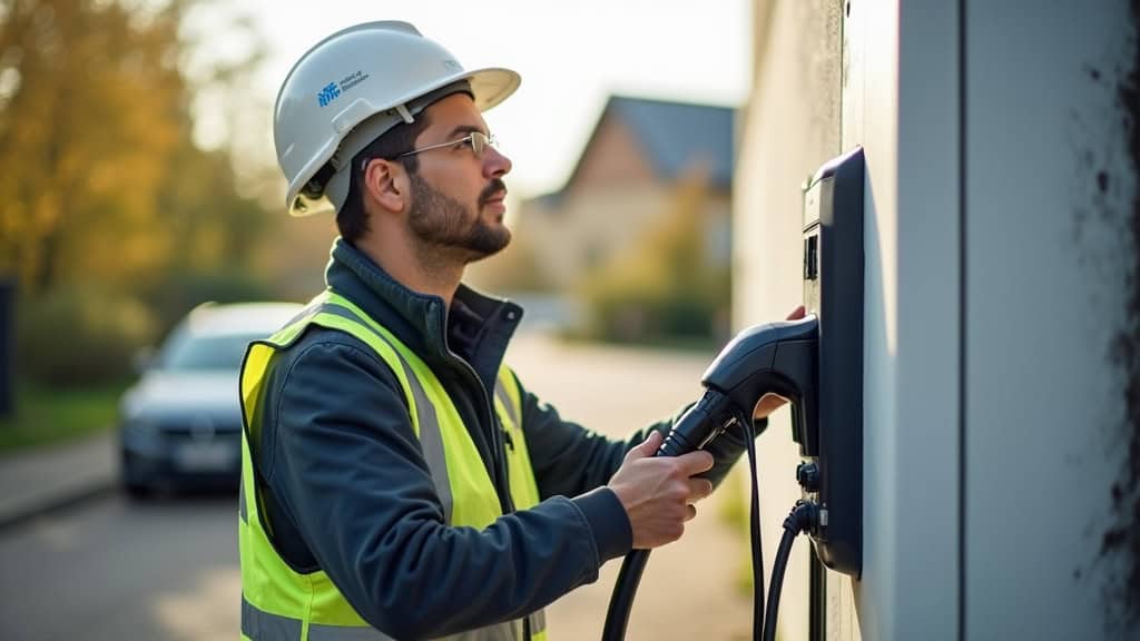 Électricien certifié IRVE installant une borne de recharge à Gometz-la-Ville