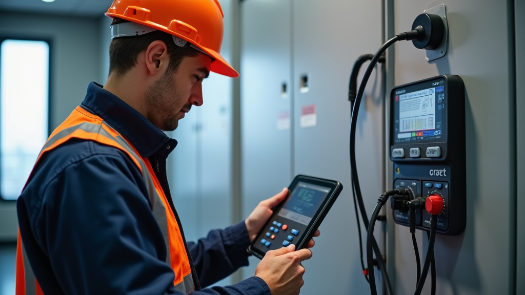 Électricien en train de réaliser un diagnostic électrique pour installation de borne de recharge à Rémilly