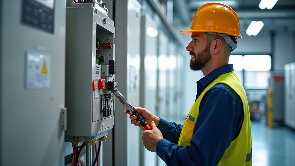 Electricien en train de réaliser une étude de faisabilité pour une borne électrique à Bompas