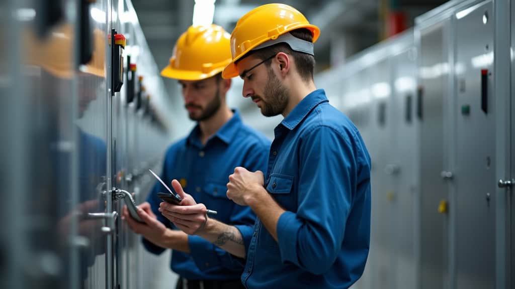 Électricien en train de vérifier la conformité d