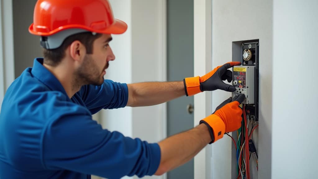 Électricien en train de vérifier le tableau électrique avant installation d