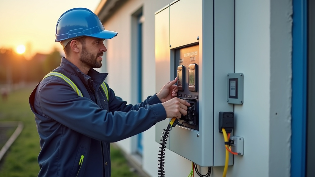 Électricien en train d’installer une borne de recharge à Montgeron
