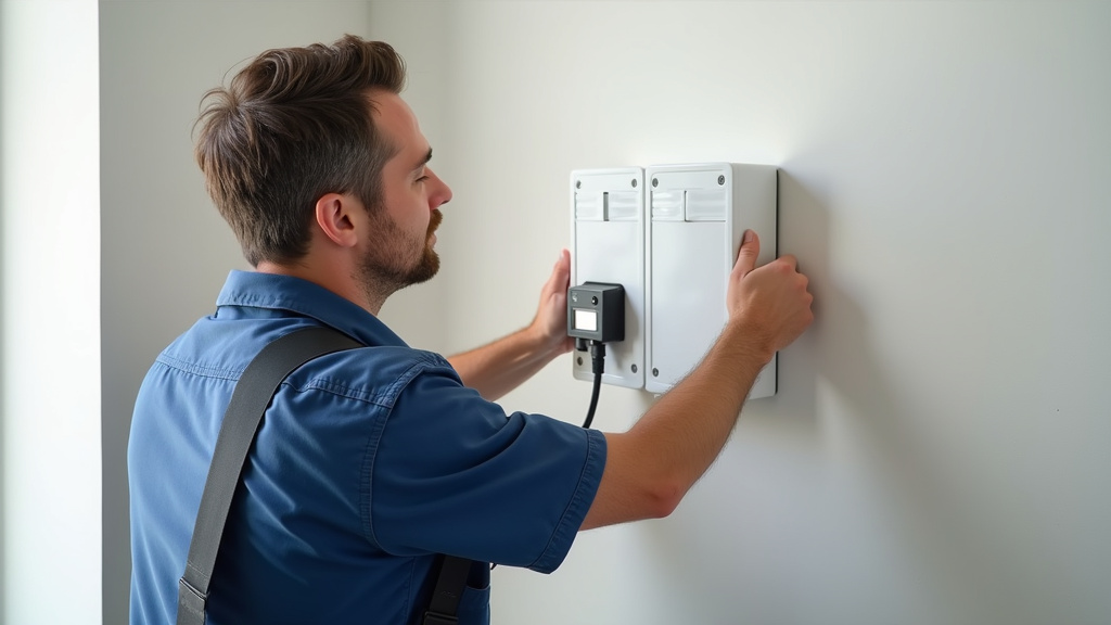 Électricien en train d’installer une borne de recharge murale