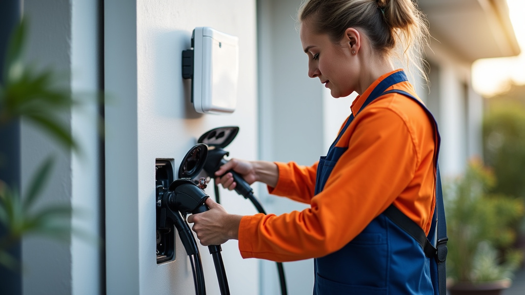 Électricien qualifié IRVE installant une borne de recharge à Mutzig