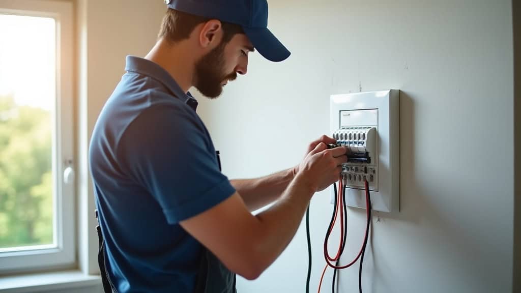 Électricien vérifiant un tableau électrique avant installation d