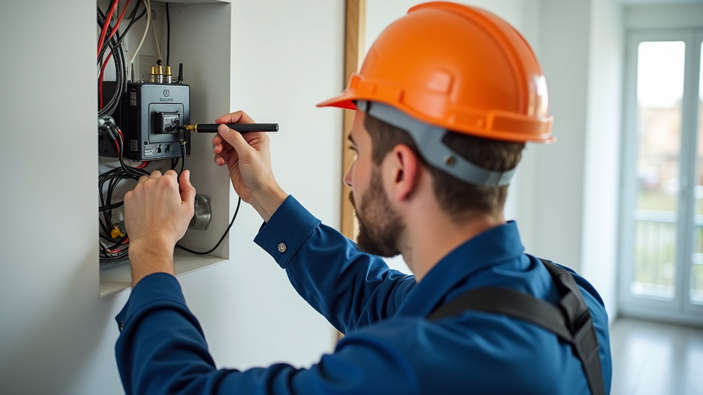 Électricien vérifiant un tableau électrique avant installation d’une borne
