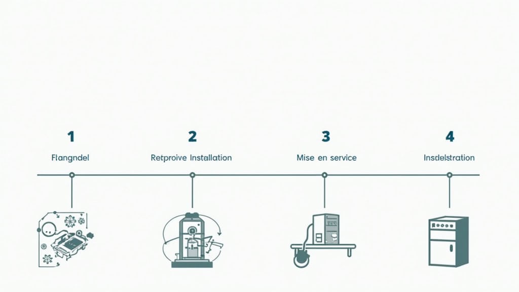 Infographie des étapes d’installation d’une borne électrique à Dainville : diagnostic, choix, installation, mise en service