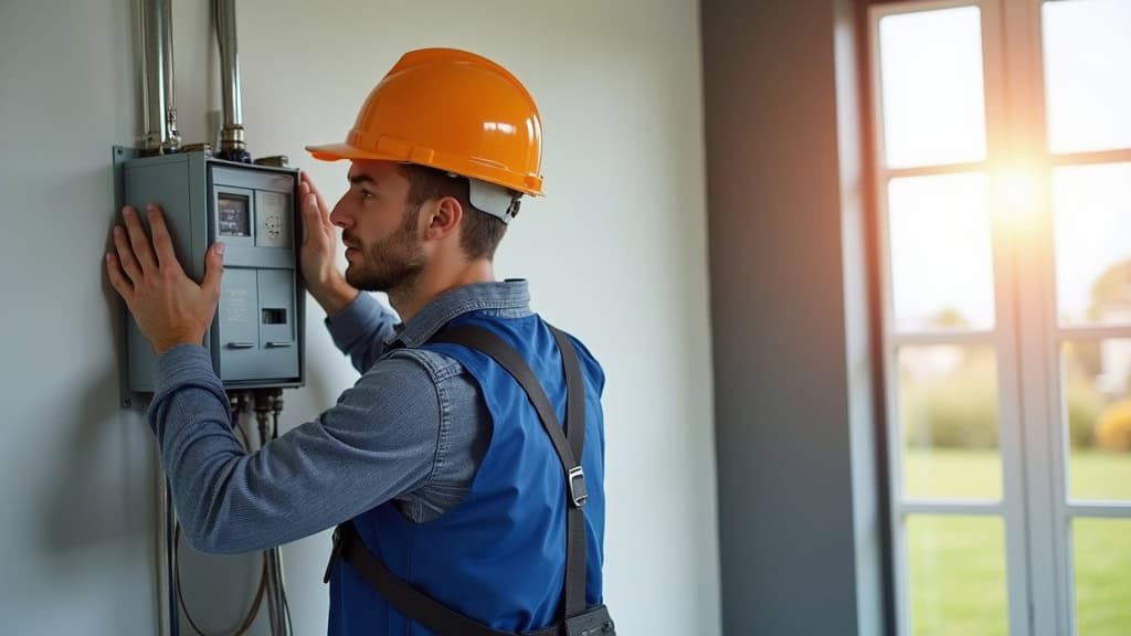 Installateur en train d’installer une borne électrique à Saint-Ouen-en-Belin