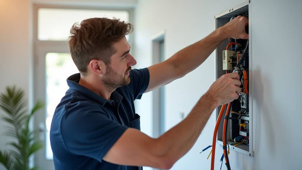 Installateur professionnel IRVE en action sur une borne électrique à Bédée