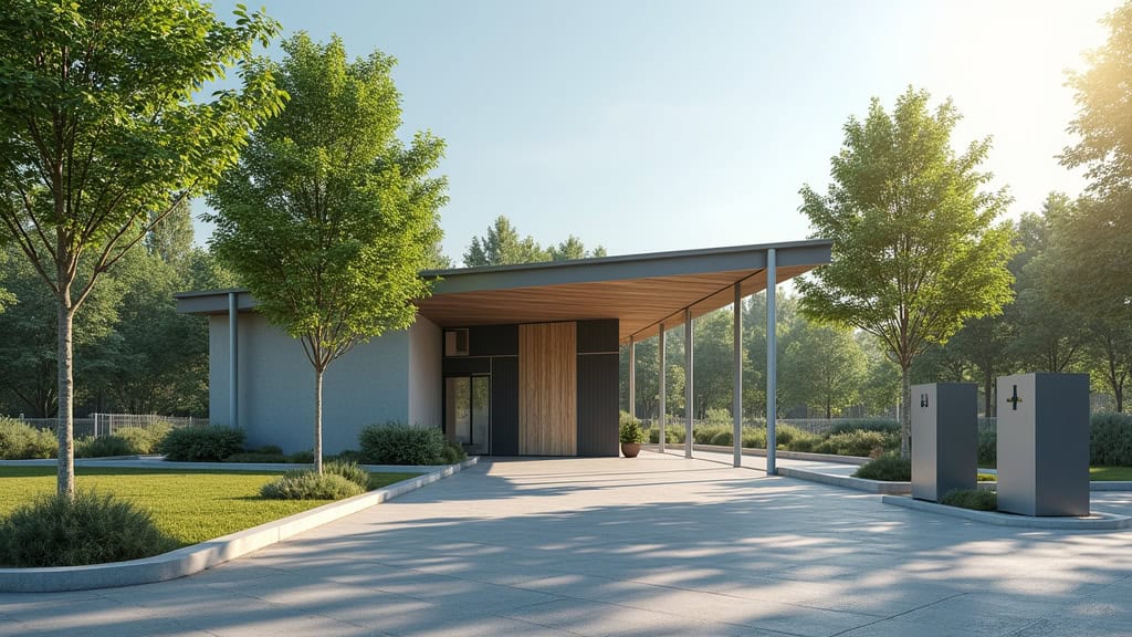 Photo de la borne publique de recharge située au rond-point de Queux à Val-au-Perche