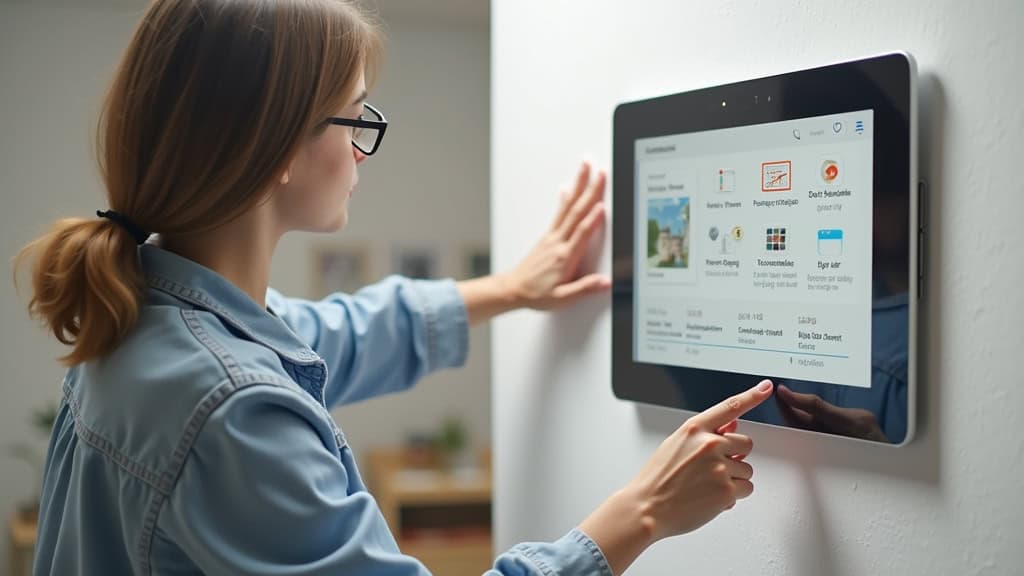 Propriétaire nettoyant l’écran tactile de sa borne murale à Livinhac-le-Haut