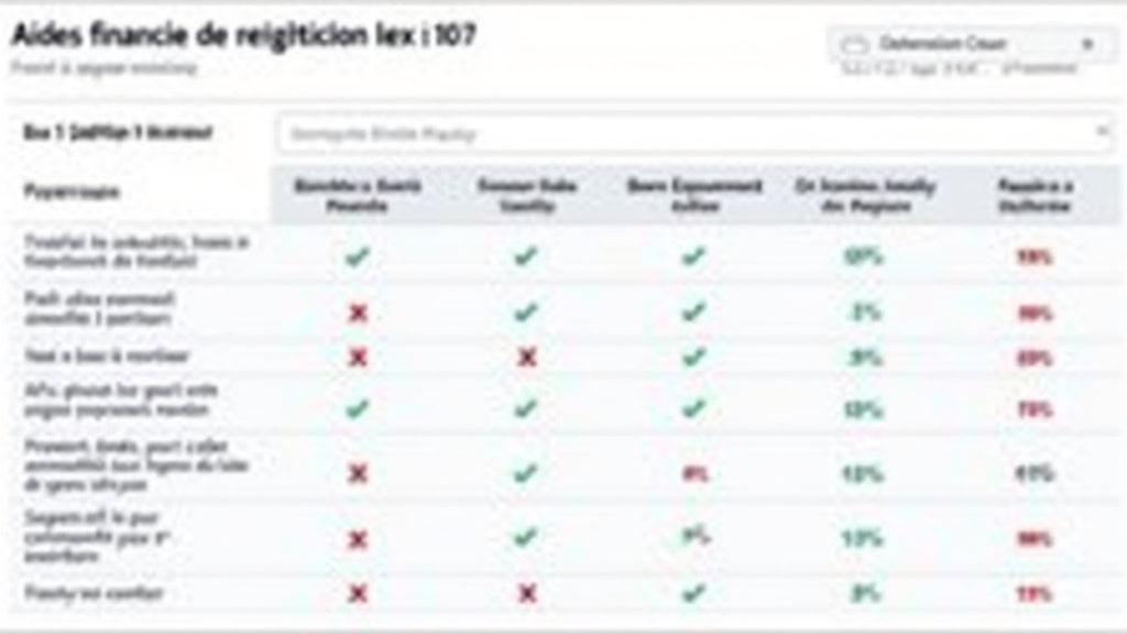 Tableau récapitulatif des aides financières pour l