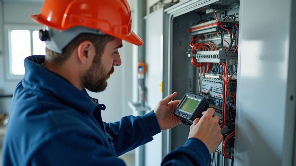Technicien en train de diagnostiquer un tableau électrique pour une installation de borne électrique à Messy