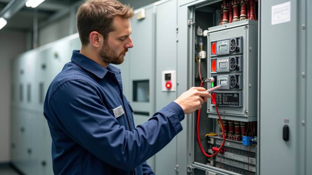Technicien en train de vérifier le tableau électrique pour l